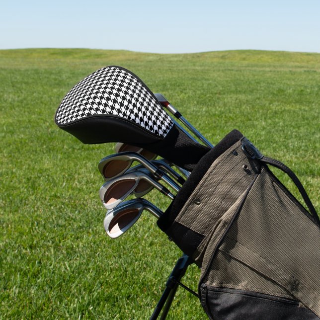 Stylish Black And White Houndstooth Pattern Golf Head Cover (In Situ)