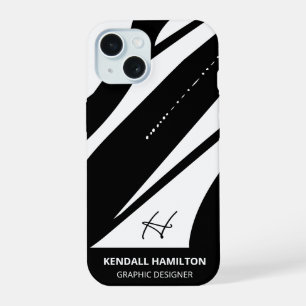 Stylish Black and White Modern Monogram Abstract iPhone 15 Case