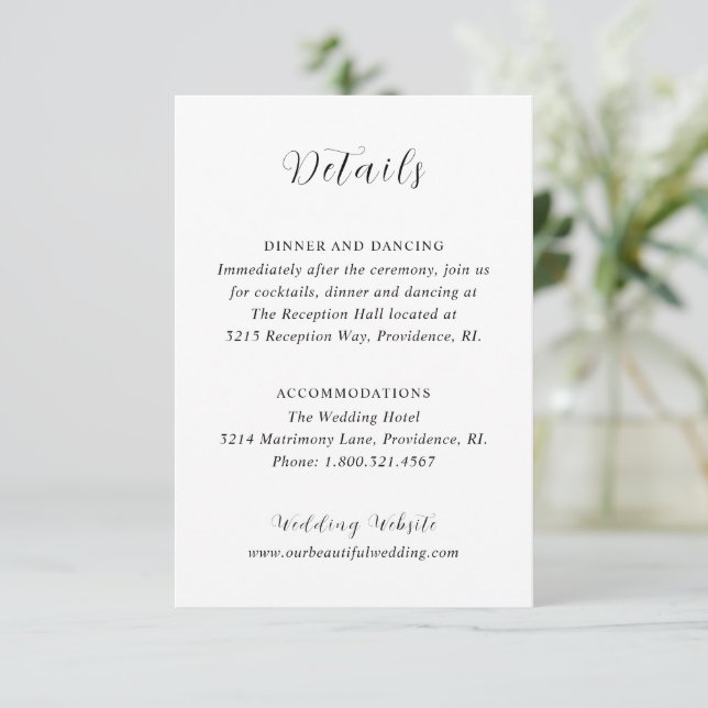 Stylish Black and White Modern Wedding Enclosure Card (Standing Front)
