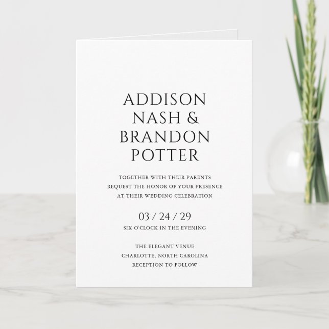Stylish Black and White Modern Wedding Invitation (Front)