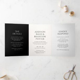 Stylish Black and White Modern Wedding Tri-Fold Invitation