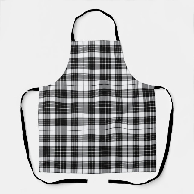 Stylish Black and White Monochrome Tartan Plaid Apron (Front)