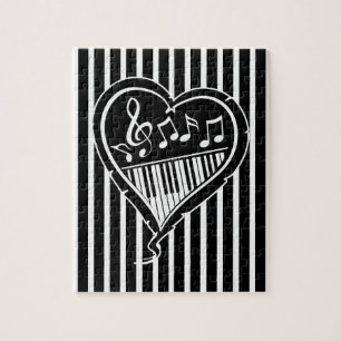 Stylish Black and white musical notes and piano Jigsaw Puzzle