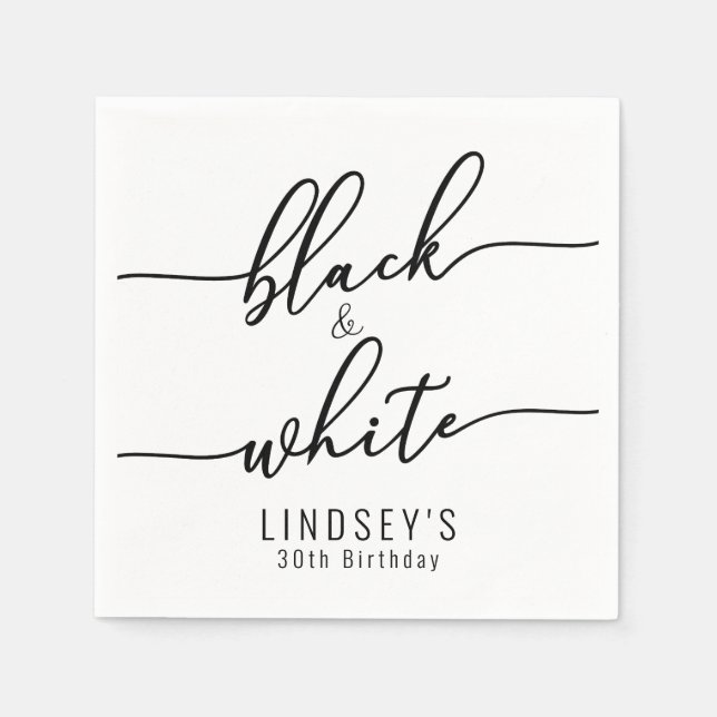 Stylish Black and White Party Napkin (Front)