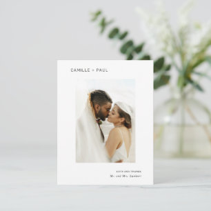 Stylish Black and White Photo Minimalist Wedding Thank You Card