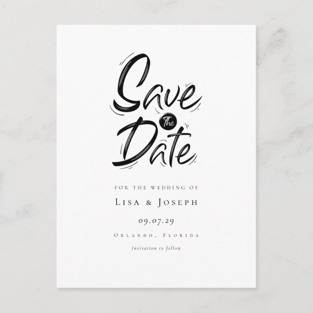 Stylish Black and White Save the Date Announcement Postcard (Front)