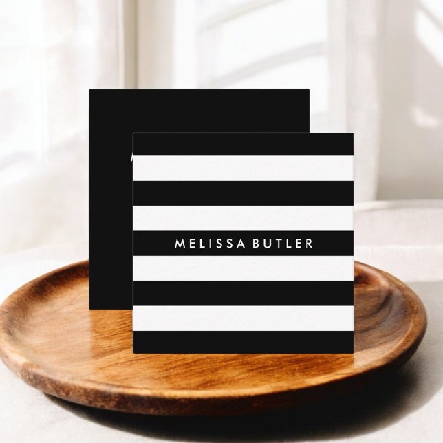 Stylish Black and White Stripe Square Business Card (Creator Uploaded)