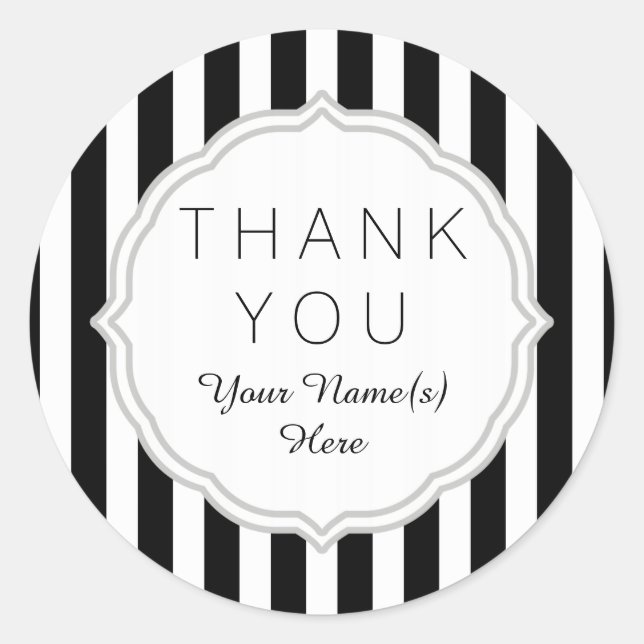 Stylish Black and White Stripes Pattern Thank You Classic Round Sticker (Front)