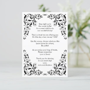 Stylish Black and White Swirls Candy Buffet Thank You Card