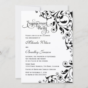 Stylish Black and White Swirls Engagement Party Invitation