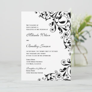Stylish Black and White Swirls Wedding Invitation