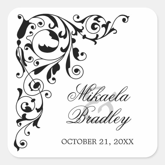 Stylish Black and White Swirls Wedding Seals (Front)