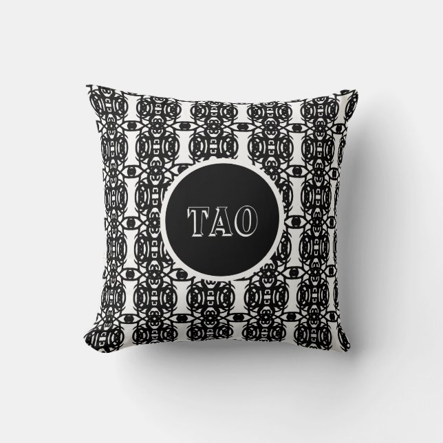 Stylish black and white Tao calligraphy Cushion (Front)