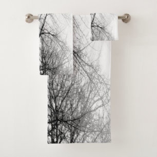 STYLISH BLACK AND WHITE TREES PHOTOGRAPH BATH TOWEL SET
