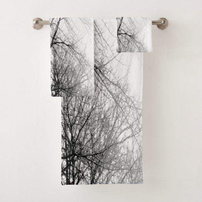 STYLISH BLACK AND WHITE TREES PHOTOGRAPH BATH TOWEL SET (Insitu)