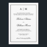 Stylish Black and White Wedding Invitation<br><div class="desc">This chic,  elegant wedding invitation features a white background with a black frame and text. You can personalise the top with your initials.</div>