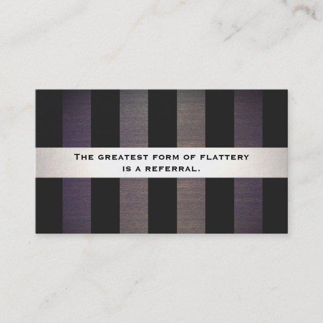 Stylish Black and Wood Striped Referral Card (Front)