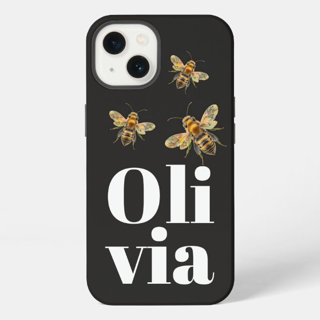 Stylish Black Bee Personalised Name iPhone Case (Back)