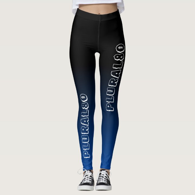 Stylish black blue gradient monogrammed workout leggings (Front)
