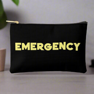 Stylish Black & Bold Yellow Script Emergency   Accessory Pouch