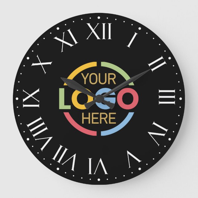 Stylish Black Branded Company Business Logo Custom Large Clock (Front)