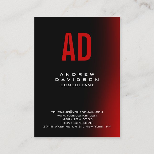 Stylish Black Brown Red Monogram Minimalist Business Card (Front)