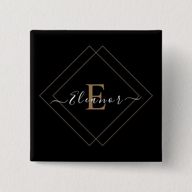 Stylish Black Button with Custom Name Text (Front)