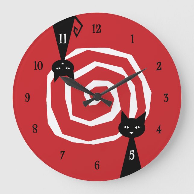 Stylish Black Cat Large Clock (Front)