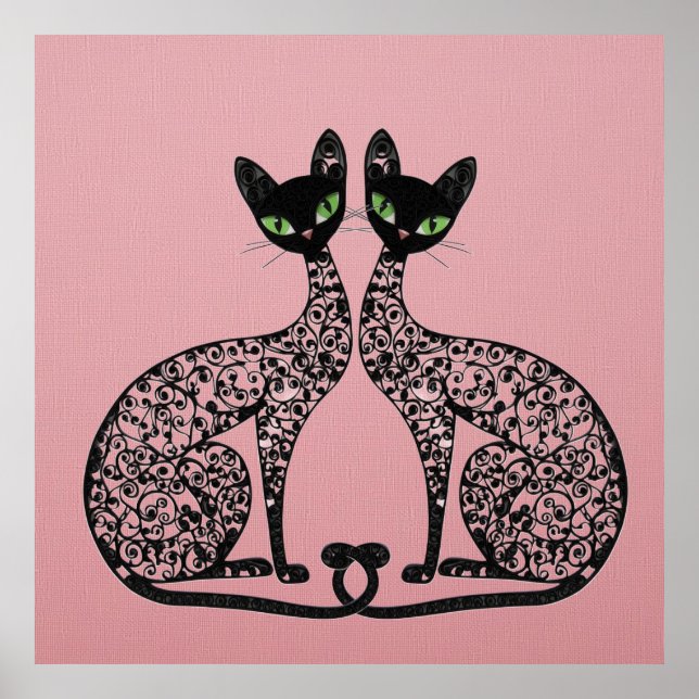 Stylish Black Cats Filigree  Poster (Front)
