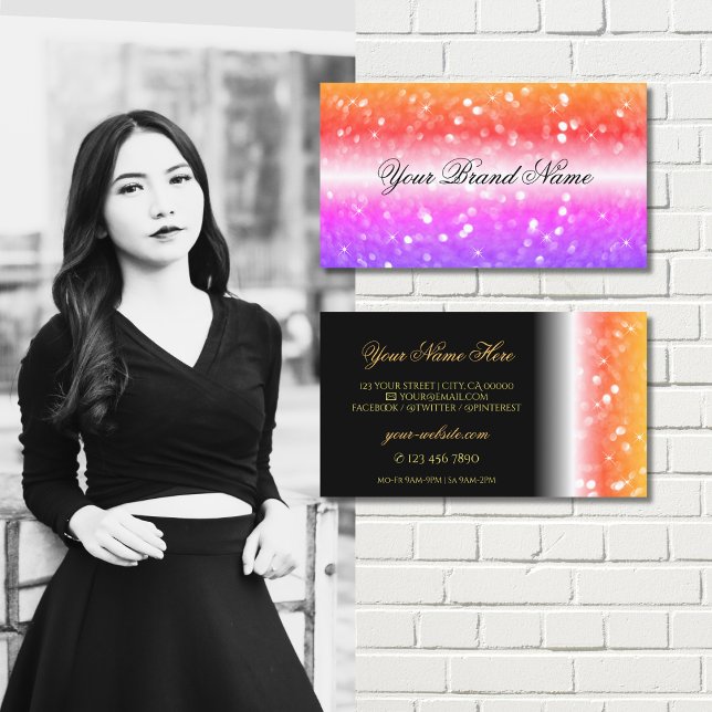Stylish Black Colourful Sparkling Glitter Modern Business Card (Creator Uploaded)