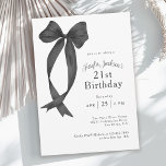 Stylish Black Coquette Bow 21st Birthday Party Invitation<br><div class="desc">Celebrate a 21st birthday in feminine coquette style with this simple charming party invitation featuring a stylish and sophisticated black bow with long trailing ribbons. The simplicity of this design blended with the chic black bow makes it the perfect choice for a 21st birthday celebration. Personalise the text template with...</div>