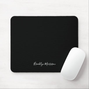 Stylish black custom script monogram name text mouse pad