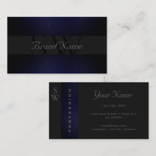 Stylish Black Dark Blue Gray Colors with Monogram Business Card