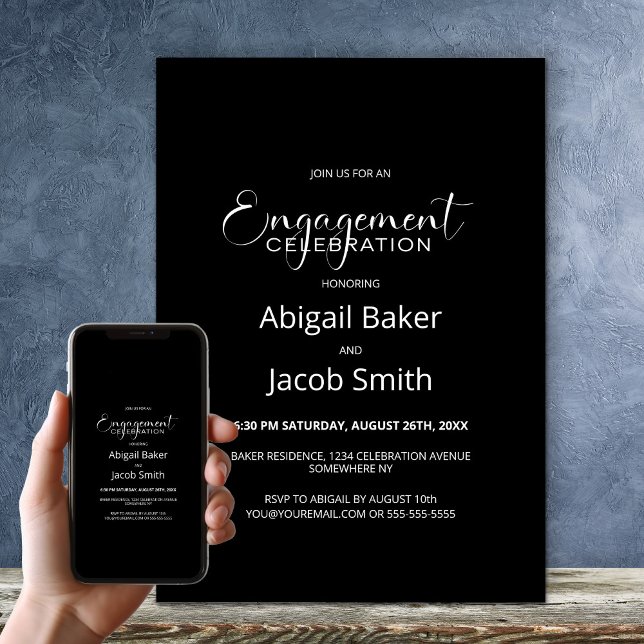Stylish Black Engagement Party Invitation (Creator Uploaded)
