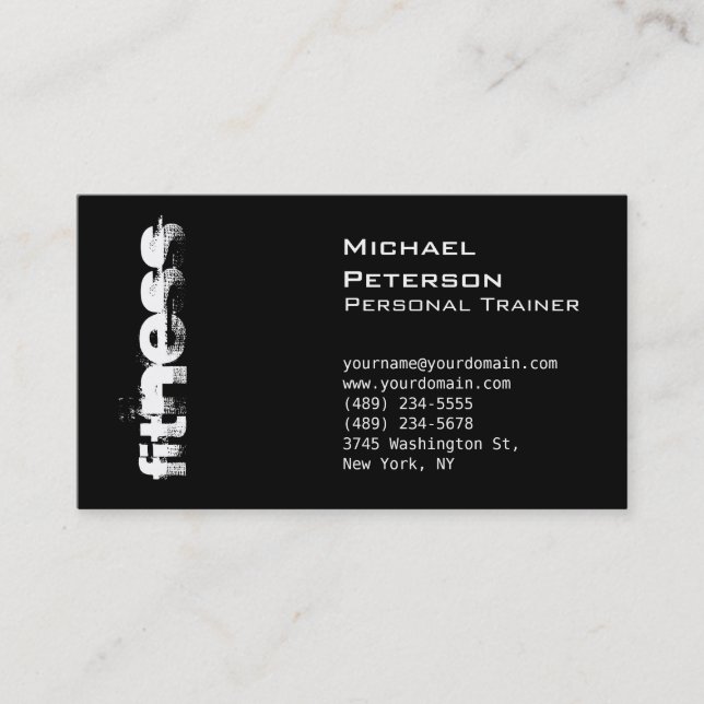 Stylish Black Fitness Sport Business Card (Front)