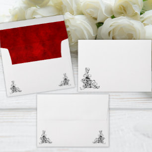 Stylish Black Flourishes and Red Velvet Wedding Envelope