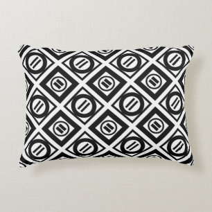 Stylish Black Geometric Pattern on White Decorative Cushion