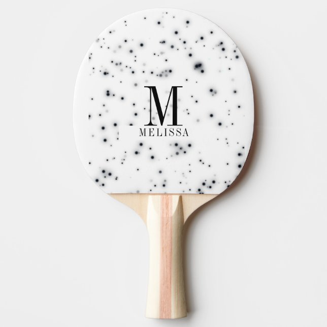 Stylish Black Glitter Drips Monogram Ping Pong Paddle (Front)