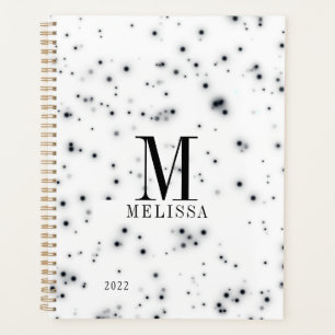 Stylish Black Glitter Drips Monogram Planner