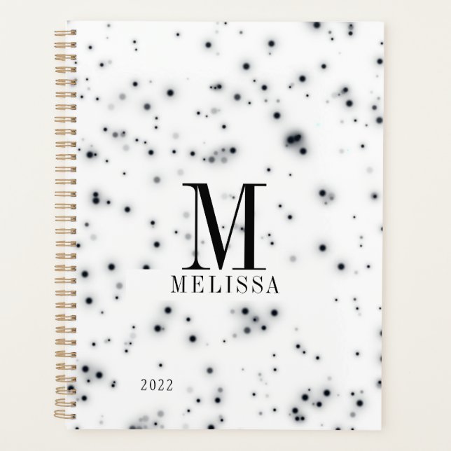 Stylish Black Glitter Drips Monogram Planner (Front)