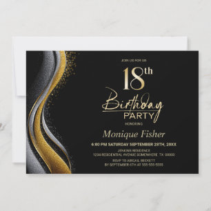 Stylish Black Gold 18th Birthday Party Invitation