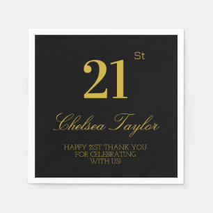 Stylish Black & Gold 21st Birthday Confetti Party Napkin