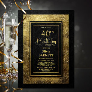 Stylish Black Gold 40th Birthday Party Invitation