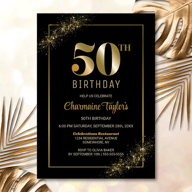 Stylish Black Gold 50th Birthday Party Invitation (Creator Uploaded)