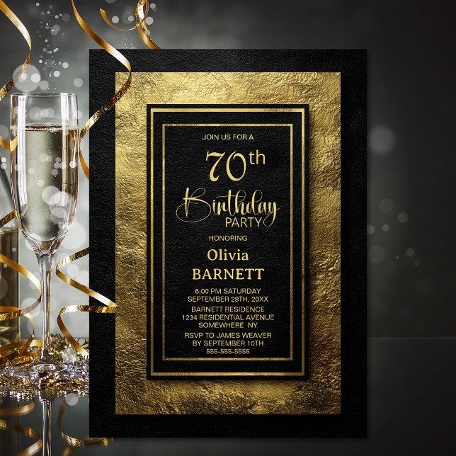 Stylish Black Gold 70th Birthday Party Invitation (Creator Uploaded)