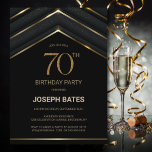 Stylish Black Gold 70th Birthday Party Invitation<br><div class="desc">A stylish black and gold geometric 70th birthday party invitation.</div>