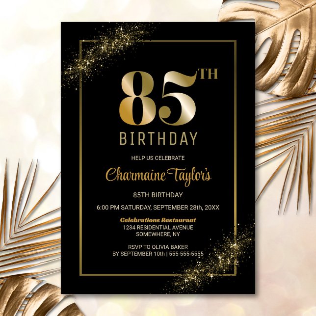 Stylish Black Gold 85th Birthday Party Invitation (Creator Uploaded)