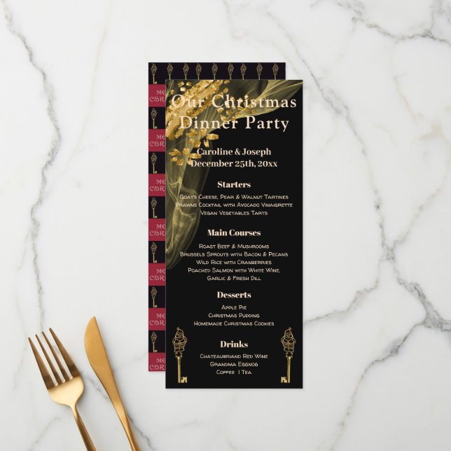 Stylish Black & Gold Christmas Menu & Santa Claus (Front/Back In Situ)