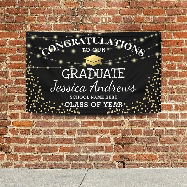 Stylish Black & Gold Class of 2025 Graduation Banner (Creator Uploaded)