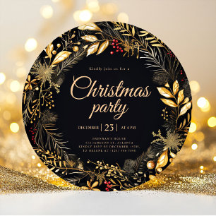 Stylish Black Gold Elegant Christmas Holiday Party Invitation